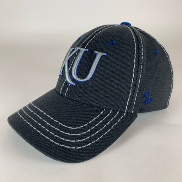 Kansas Jayhawks NCAA Gray Zephyr Stretch Fitted Hat Mens M/L - Picture 1 of 6